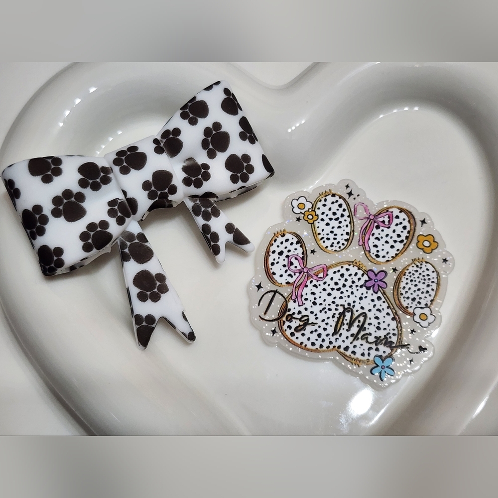 Dog Mom Acrylic Flatback Bow Bead PawPrint Crafts Badge Beaded‎ Pen Magnet Pin